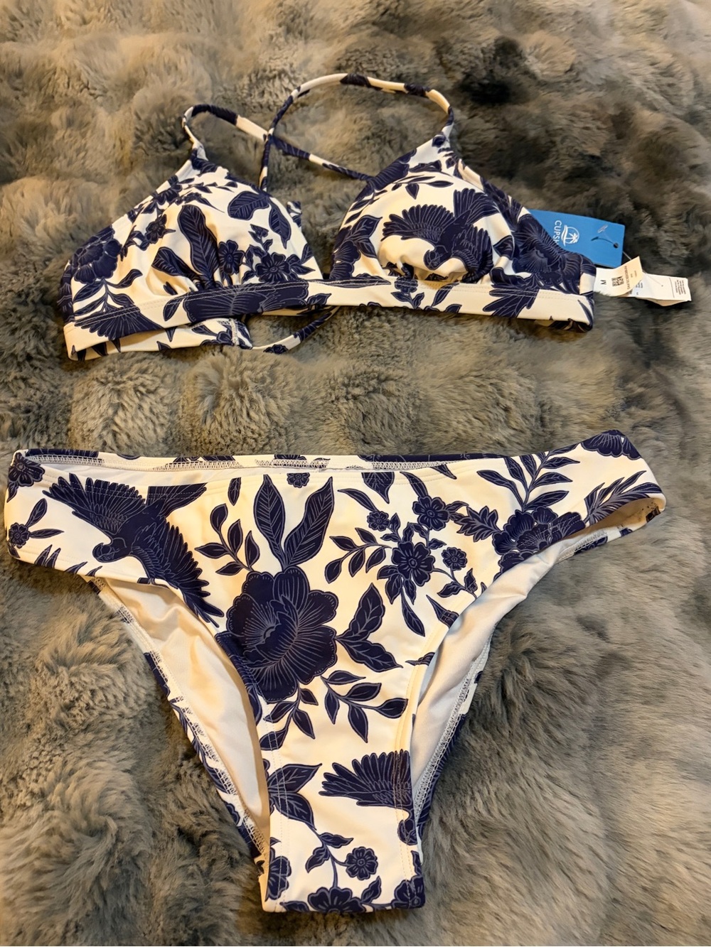 Blue Floral Print Bikini Set